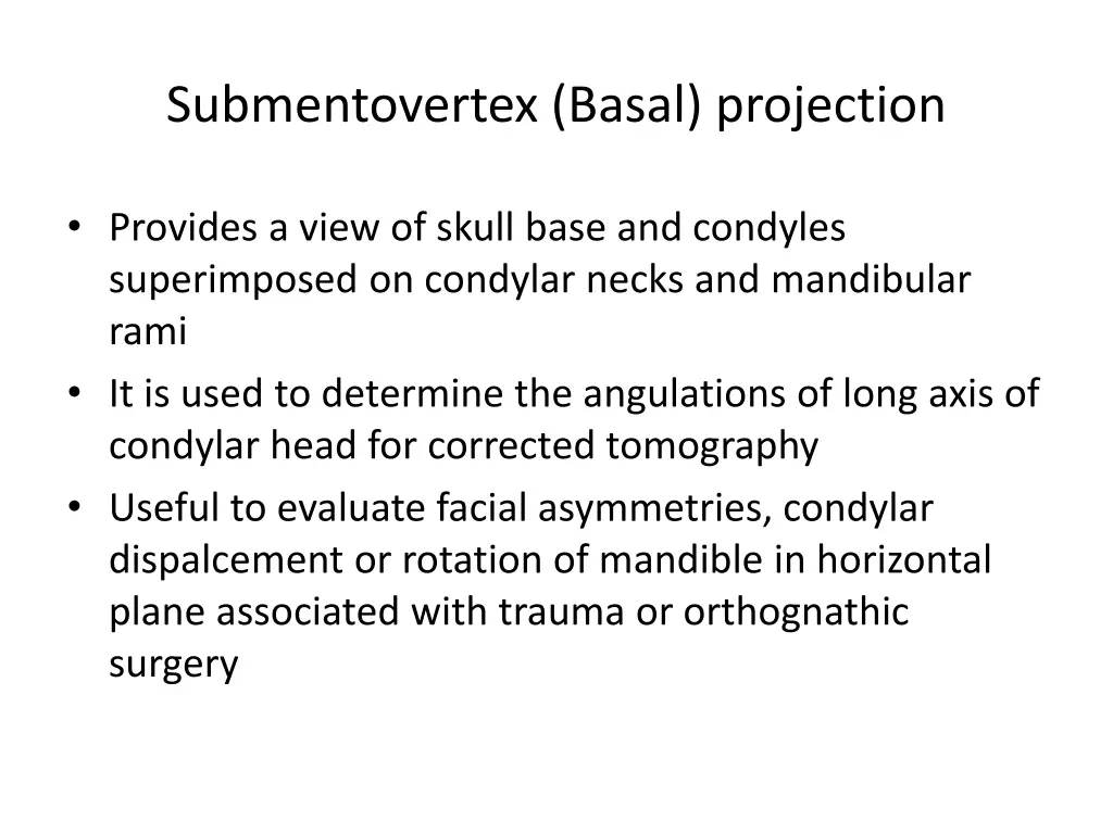 submentovertex basal projection