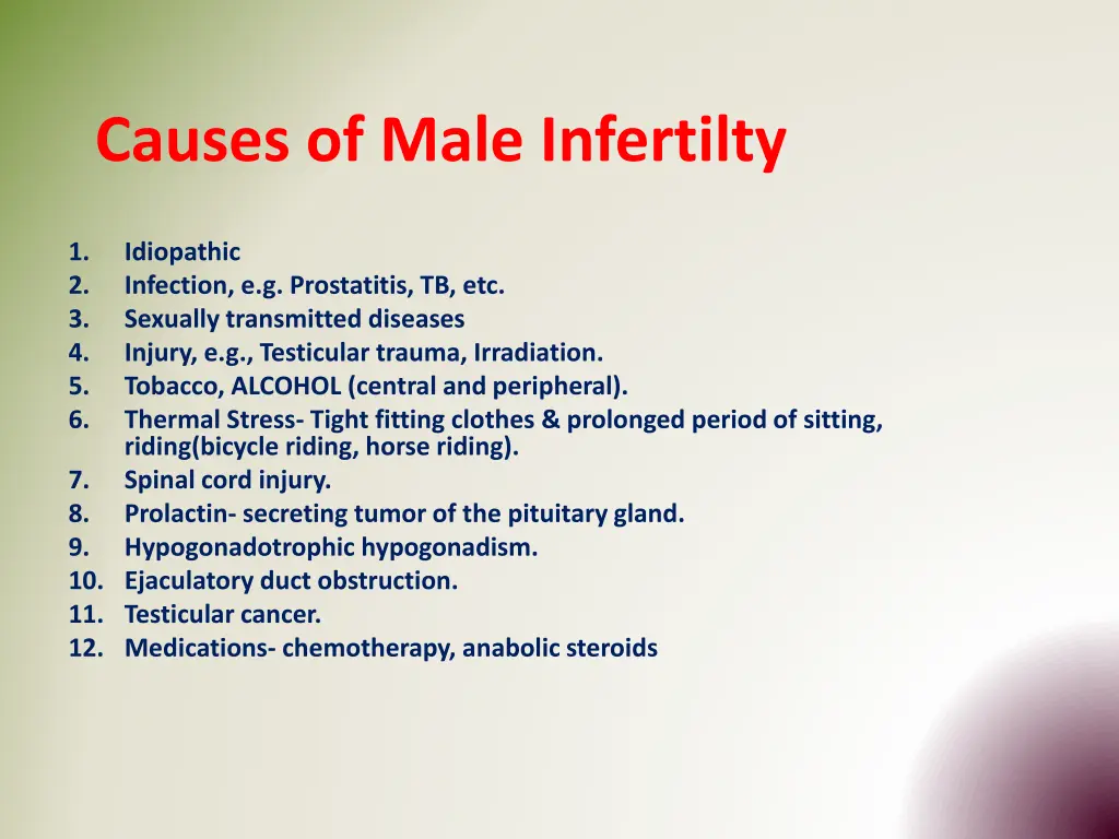causes of male infertilty