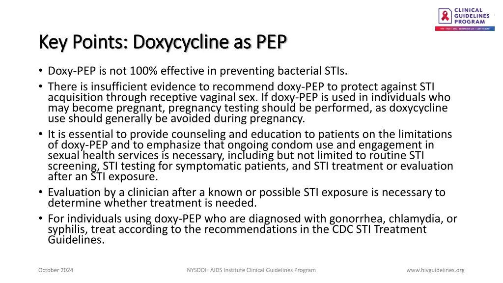 key points doxycycline as pep key points