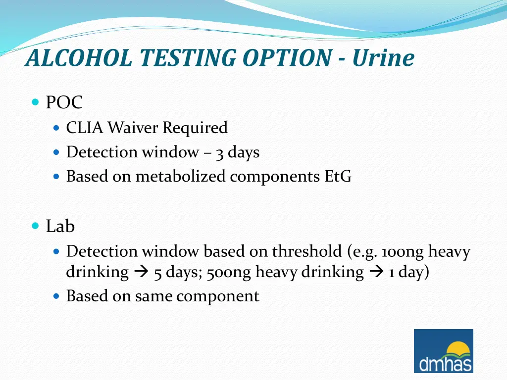 alcohol testing option urine