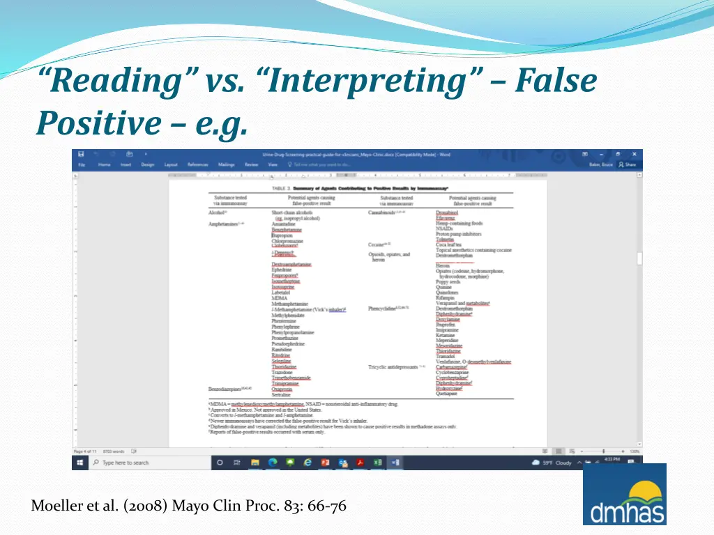 reading vs interpreting false positive e g