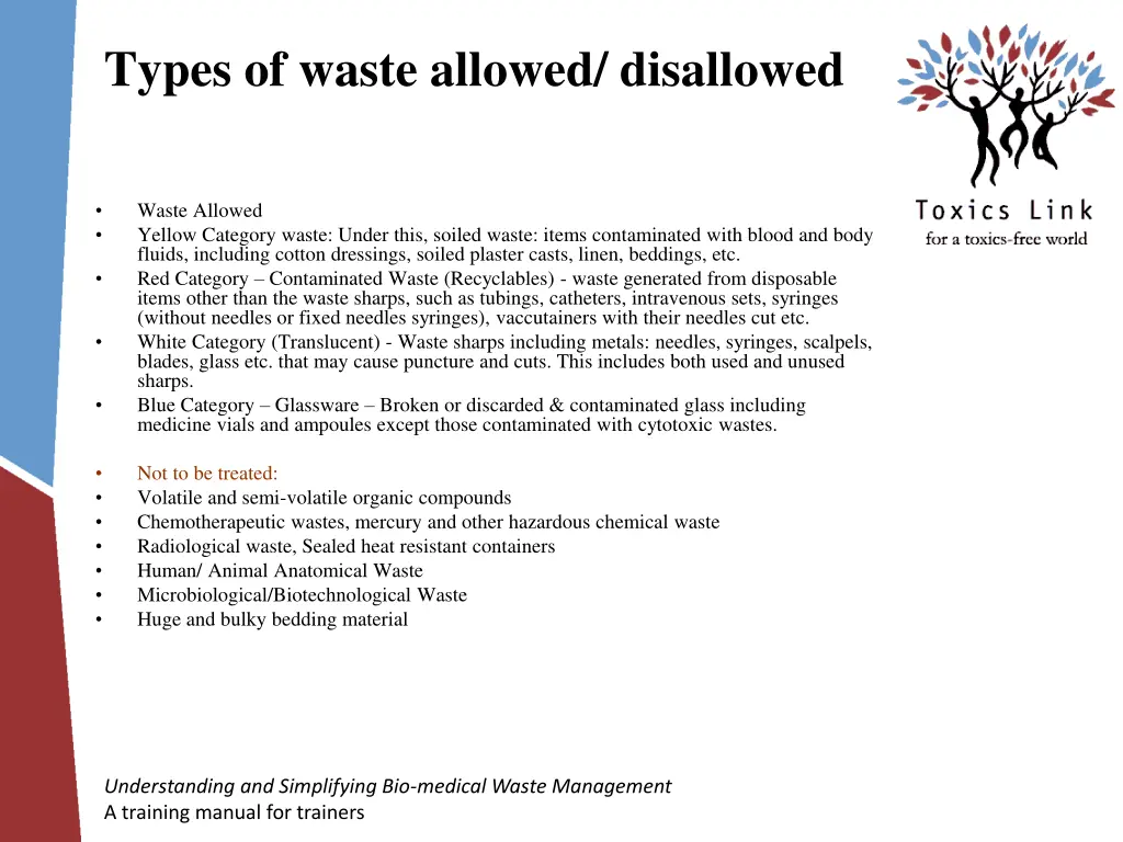 types of waste allowed disallowed