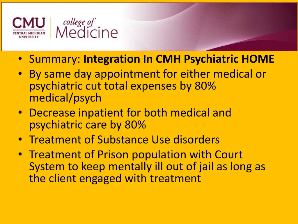 summary integration in cmh psychiatric home