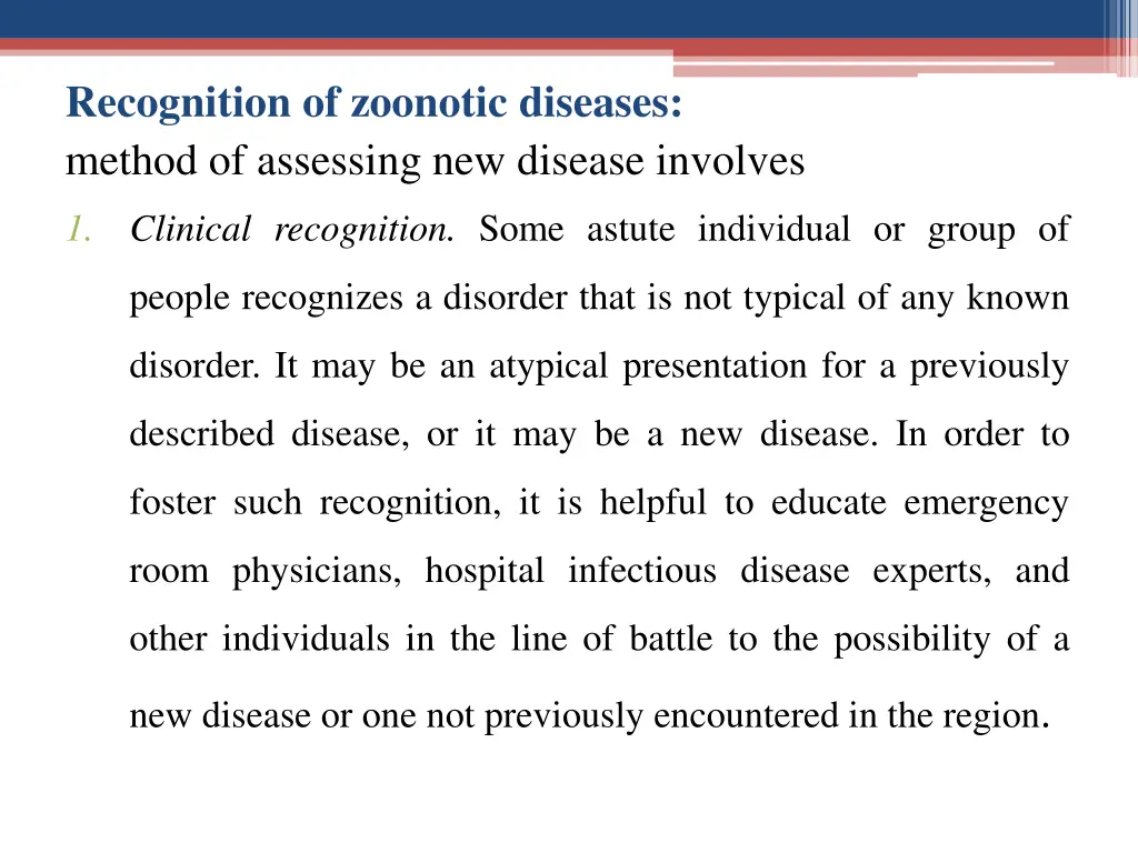 recognition of zoonotic diseases method