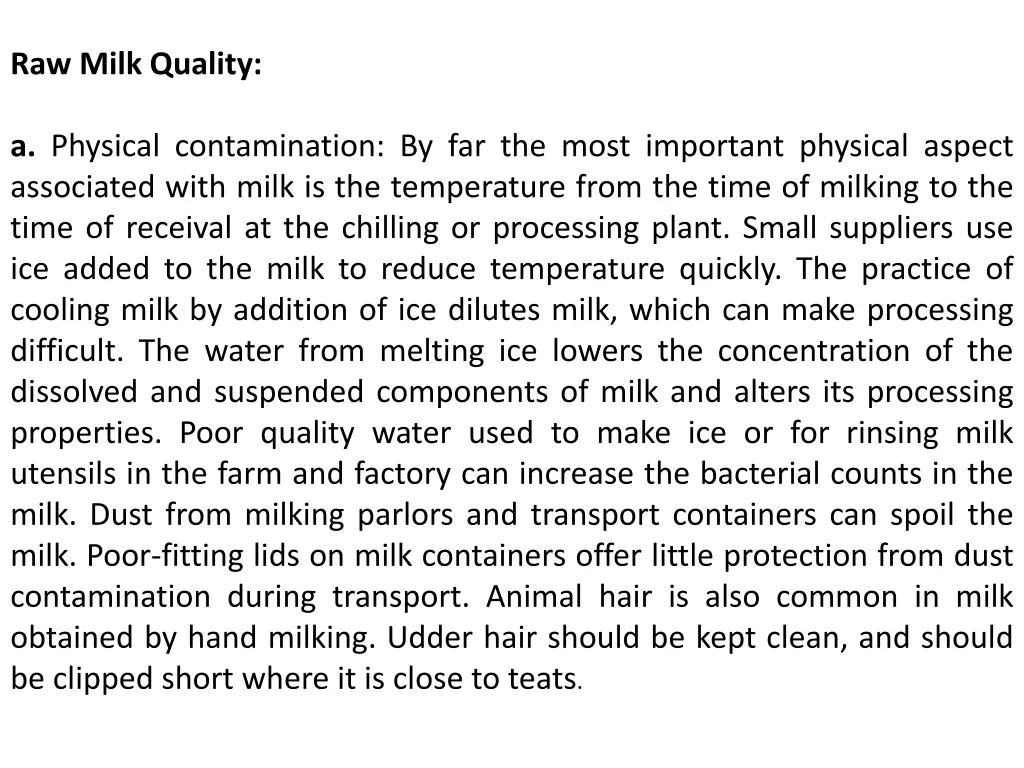 raw milk quality
