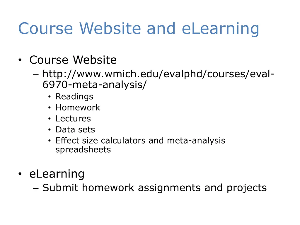 course website and elearning