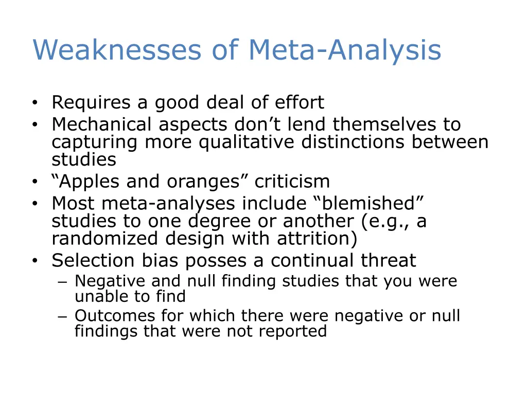 weaknesses of meta analysis
