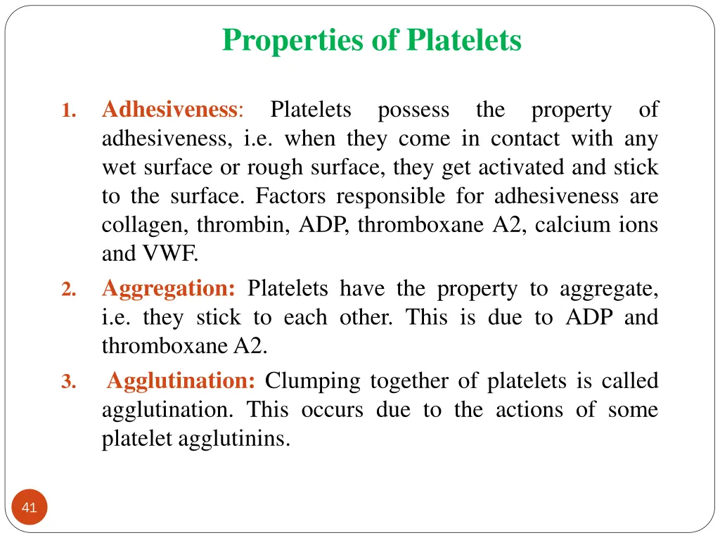 properties of platelets