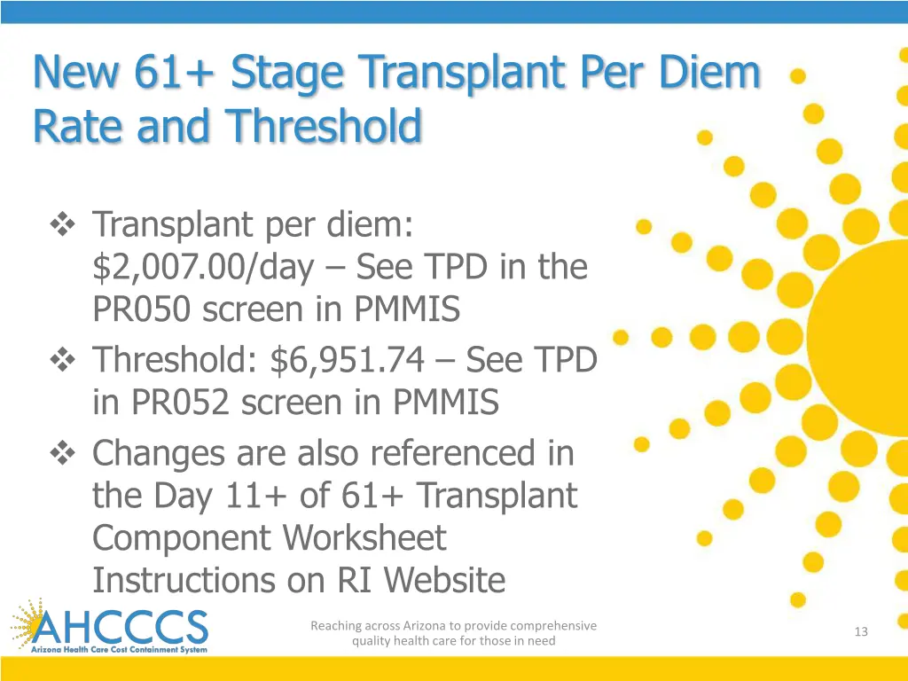 new 61 stage transplant per diem rate