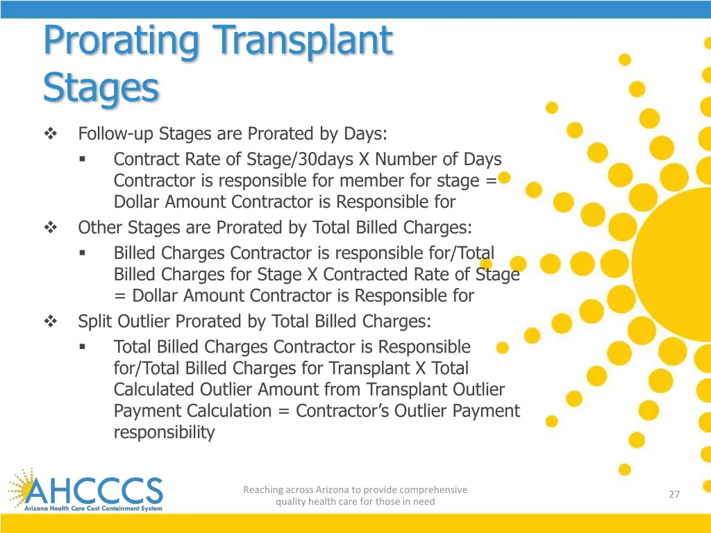 prorating transplant stages