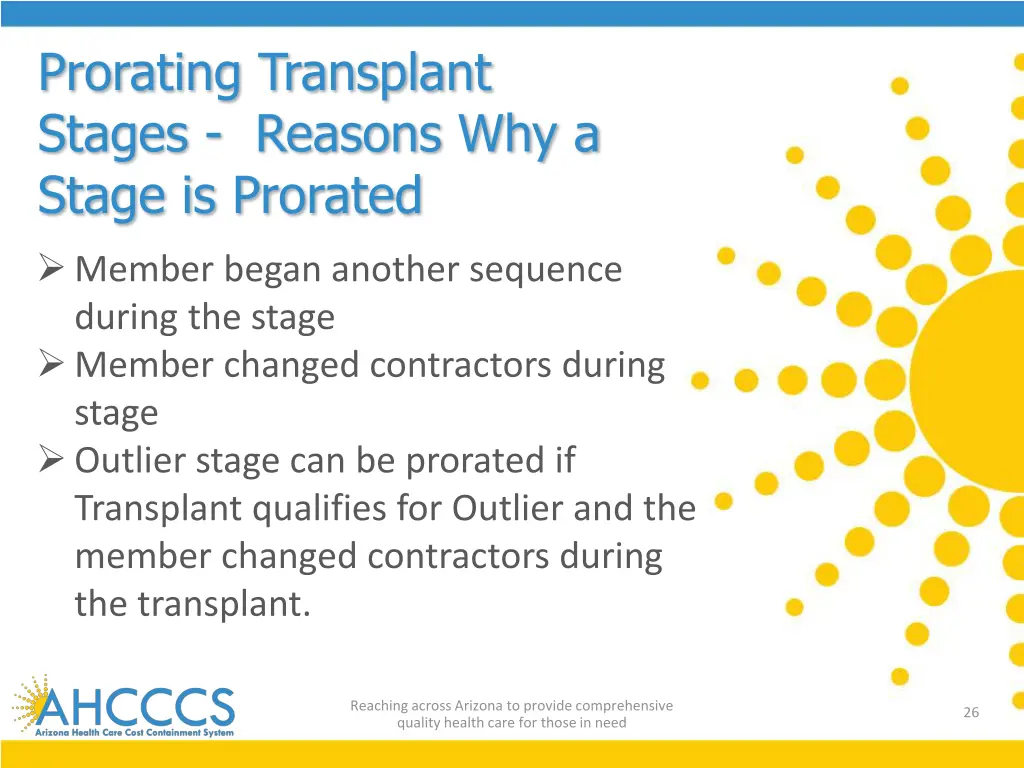 prorating transplant stages reasons why a stage