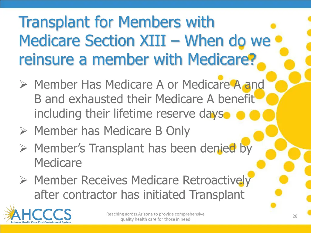 transplant for members with medicare section xiii