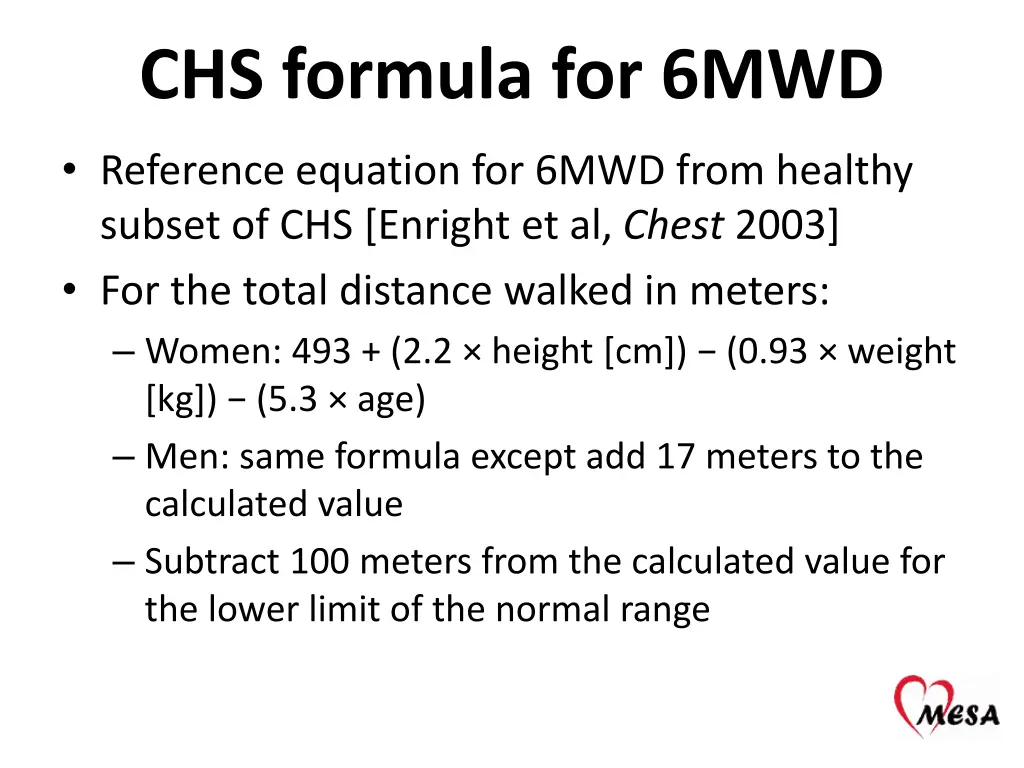 chs formula for 6mwd