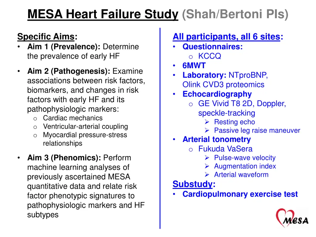 mesa heart failure study shah bertoni pis
