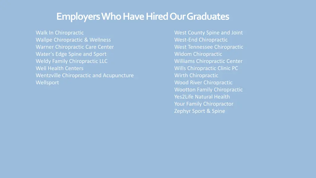 employers who have hired our graduates 20