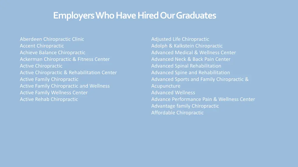 employers who have hired our graduates