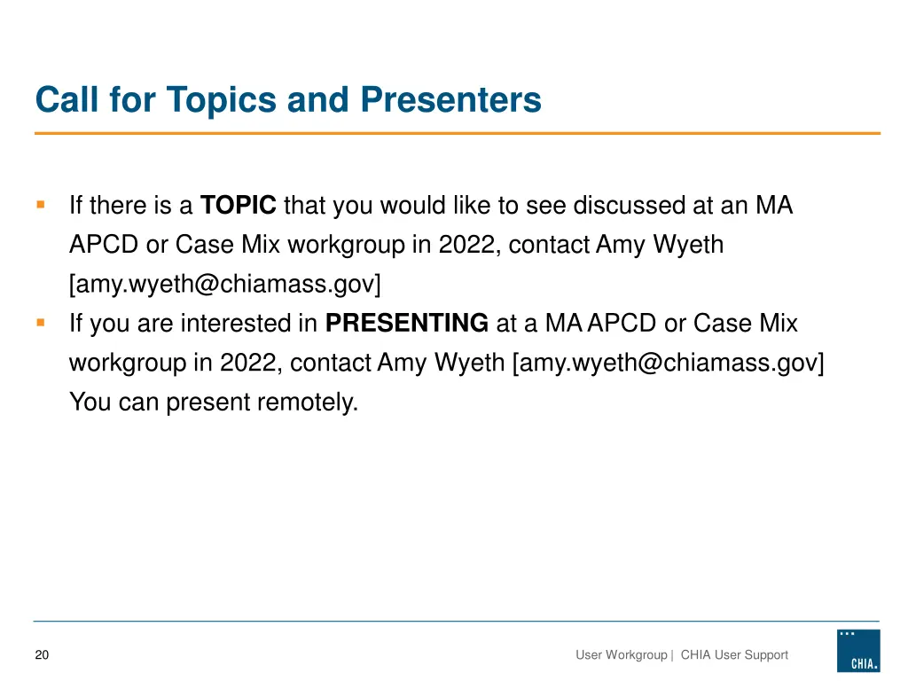 call for topics and presenters