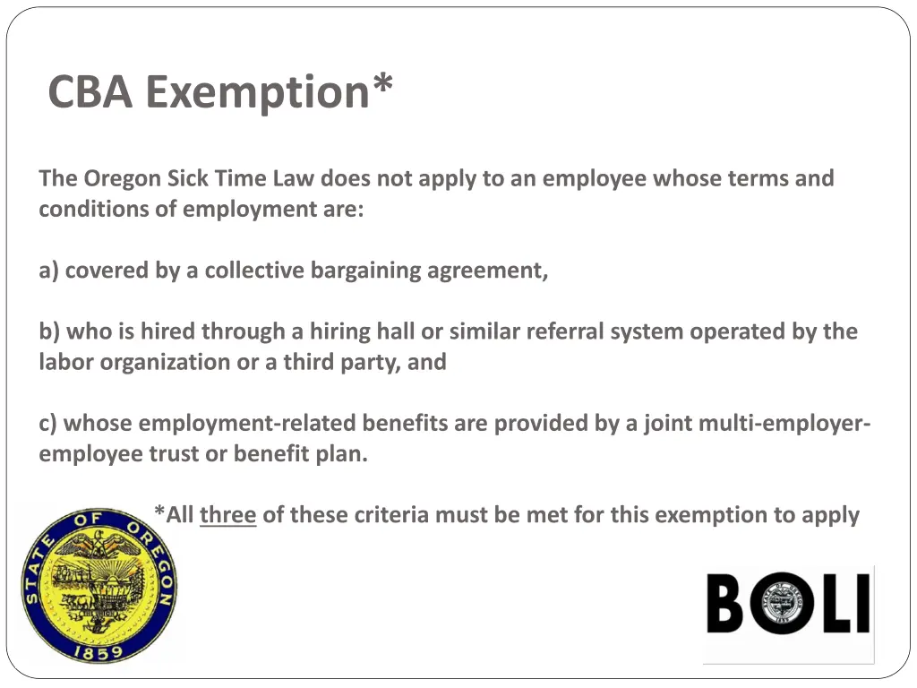 cba exemption