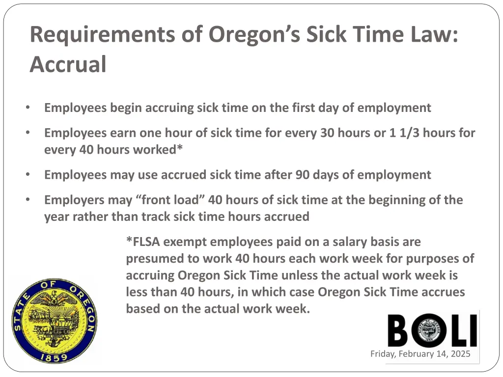 requirements of oregon s sick time law accrual