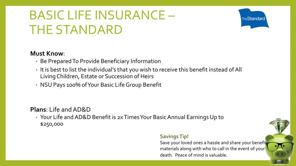 basic life insurance the standard