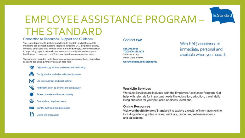 employee assistance program the standard