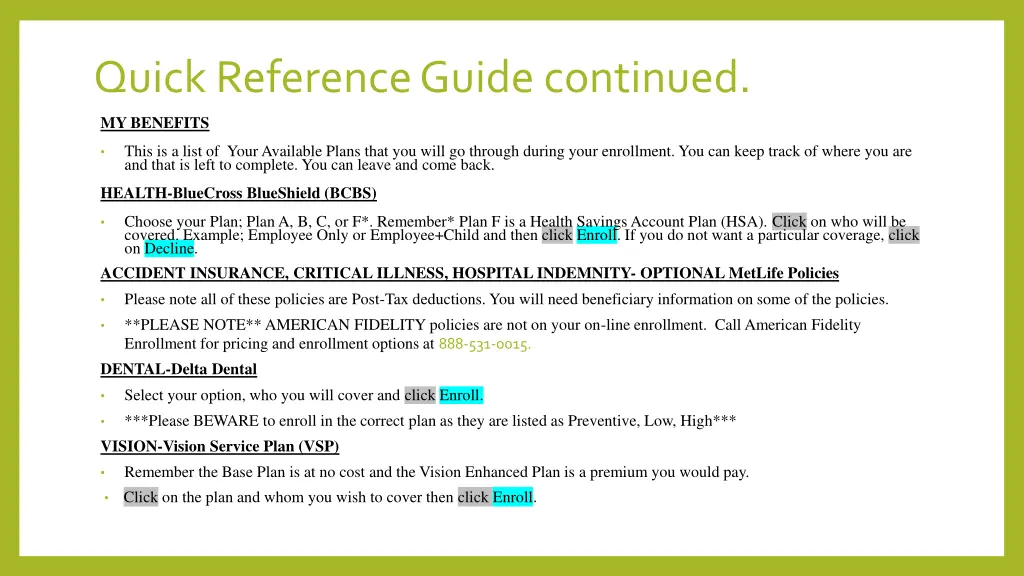 quick reference guide continued