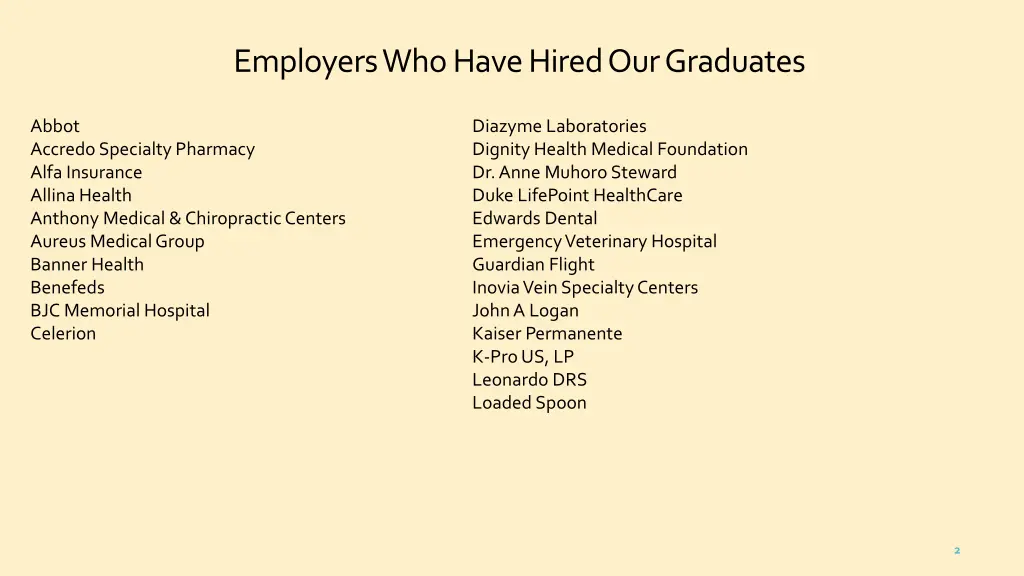 employers who have hired our graduates