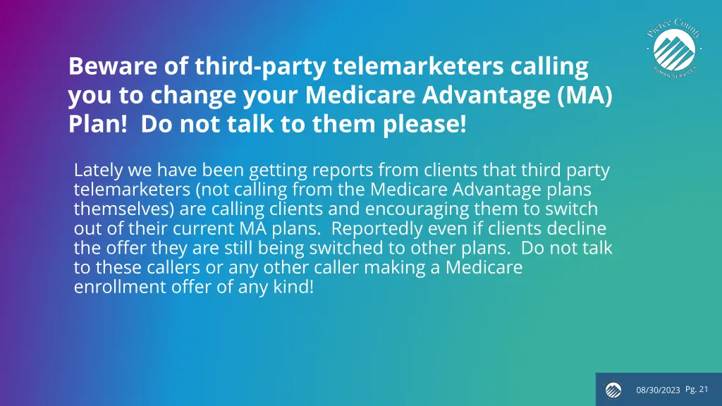 beware of third party telemarketers calling