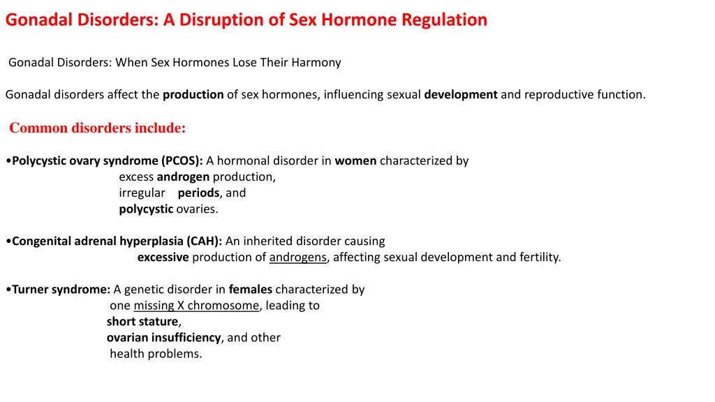 gonadal disorders a disruption of sex hormone