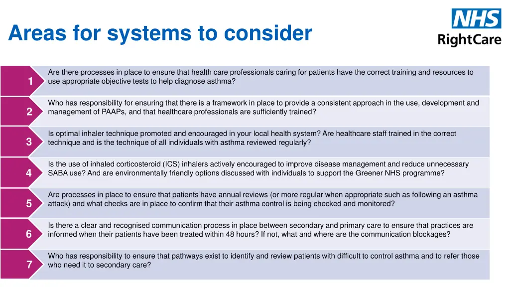 areas for systems to consider