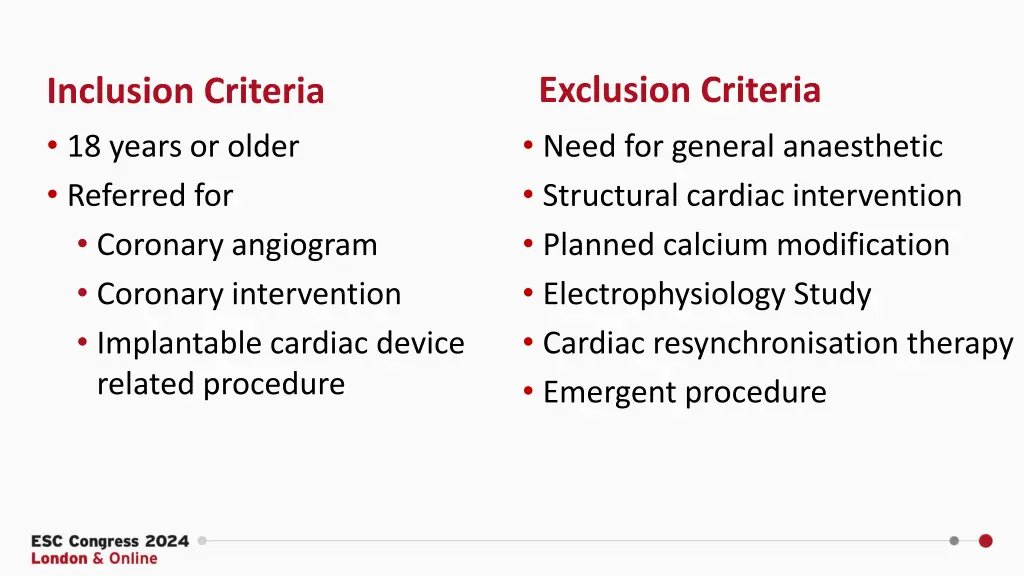 exclusion criteria need for general anaesthetic