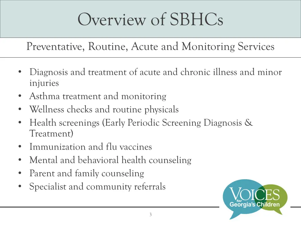 overview of sbhcs 1