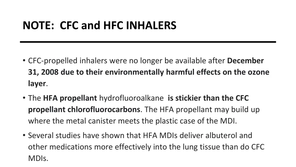 note cfc and hfc inhalers