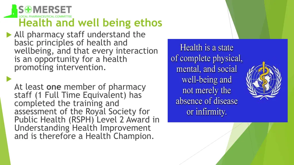 health and well being ethos all pharmacy staff