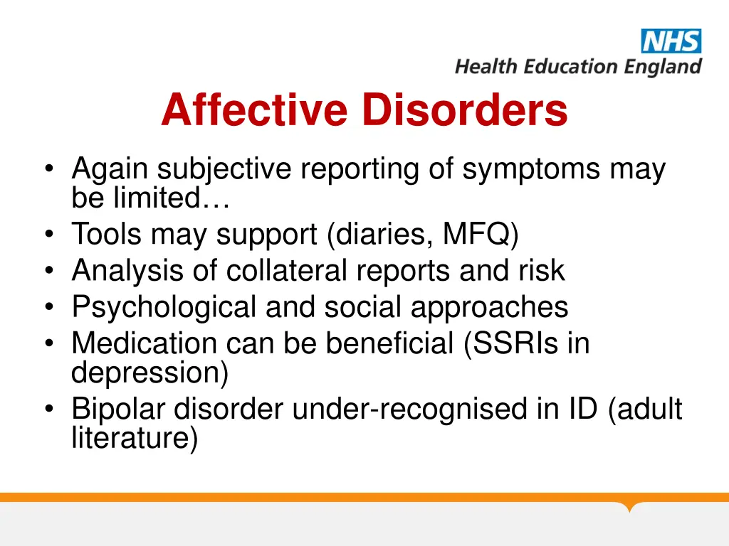 affective disorders again subjective reporting