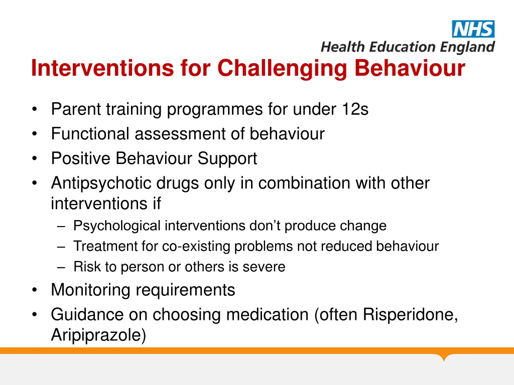 interventions for challenging behaviour