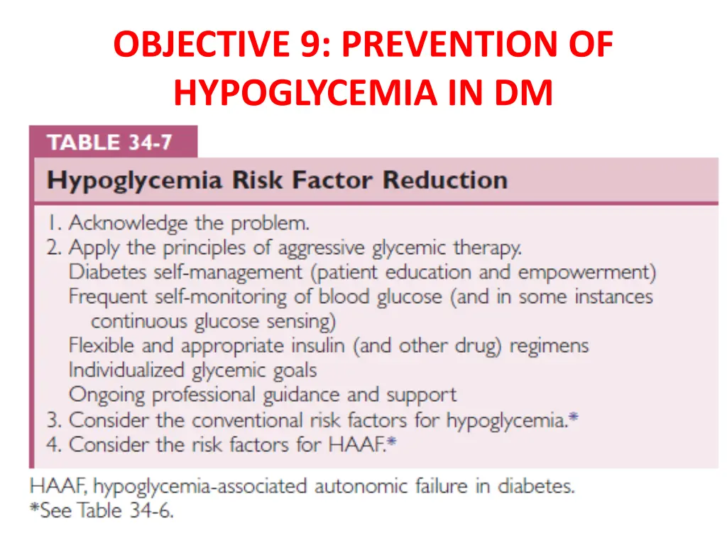 objective 9 prevention of hypoglycemia in dm