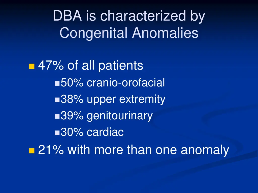 dba is characterized by congenital anomalies