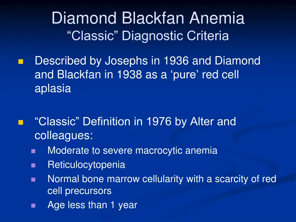 diamond blackfan anemia classic diagnostic