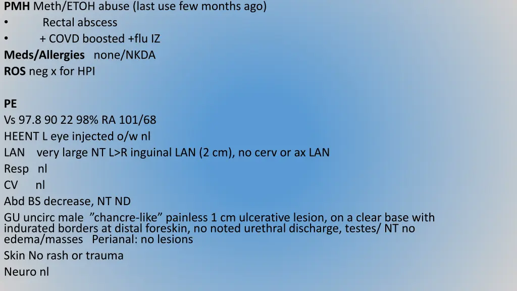 pmh meth etoh abuse last use few months