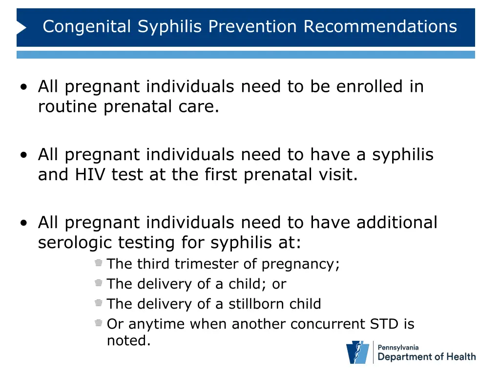 congenital syphilis prevention recommendations