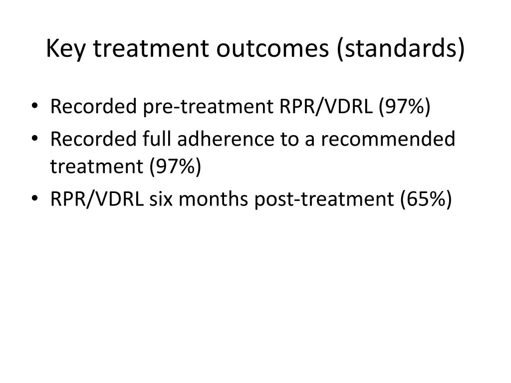 key treatment outcomes standards
