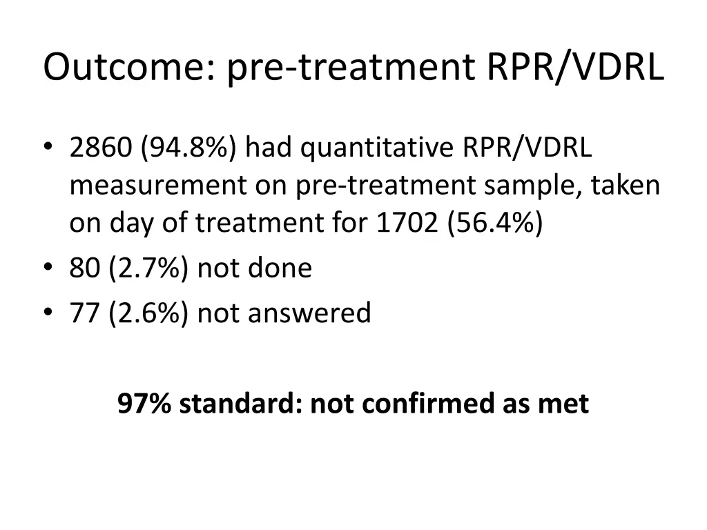 outcome pre treatment rpr vdrl