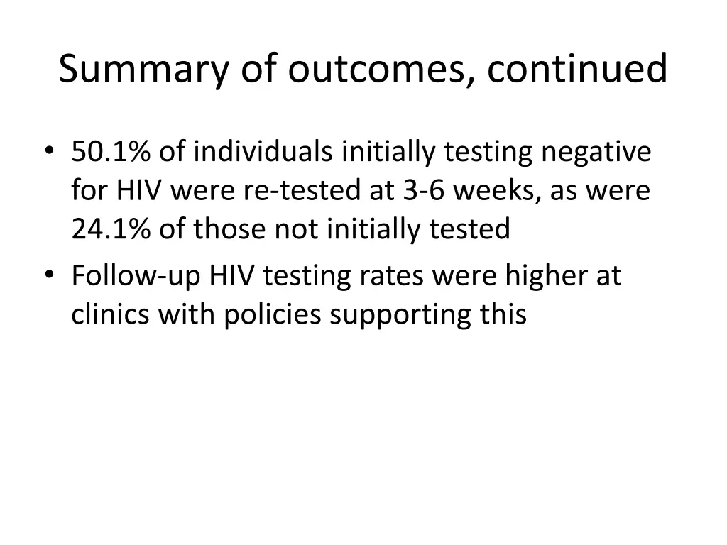 summary of outcomes continued 1