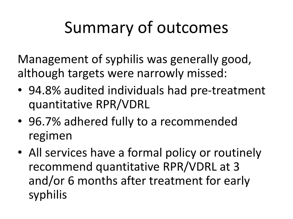 summary of outcomes
