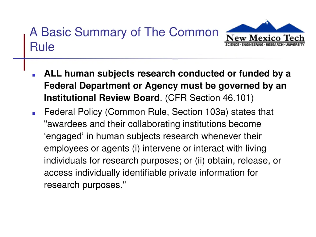 a basic summary of the common rule