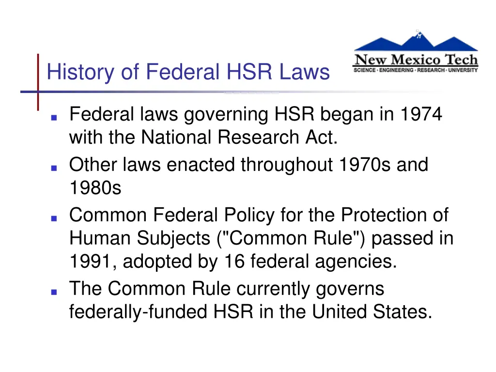 history of federal hsr laws