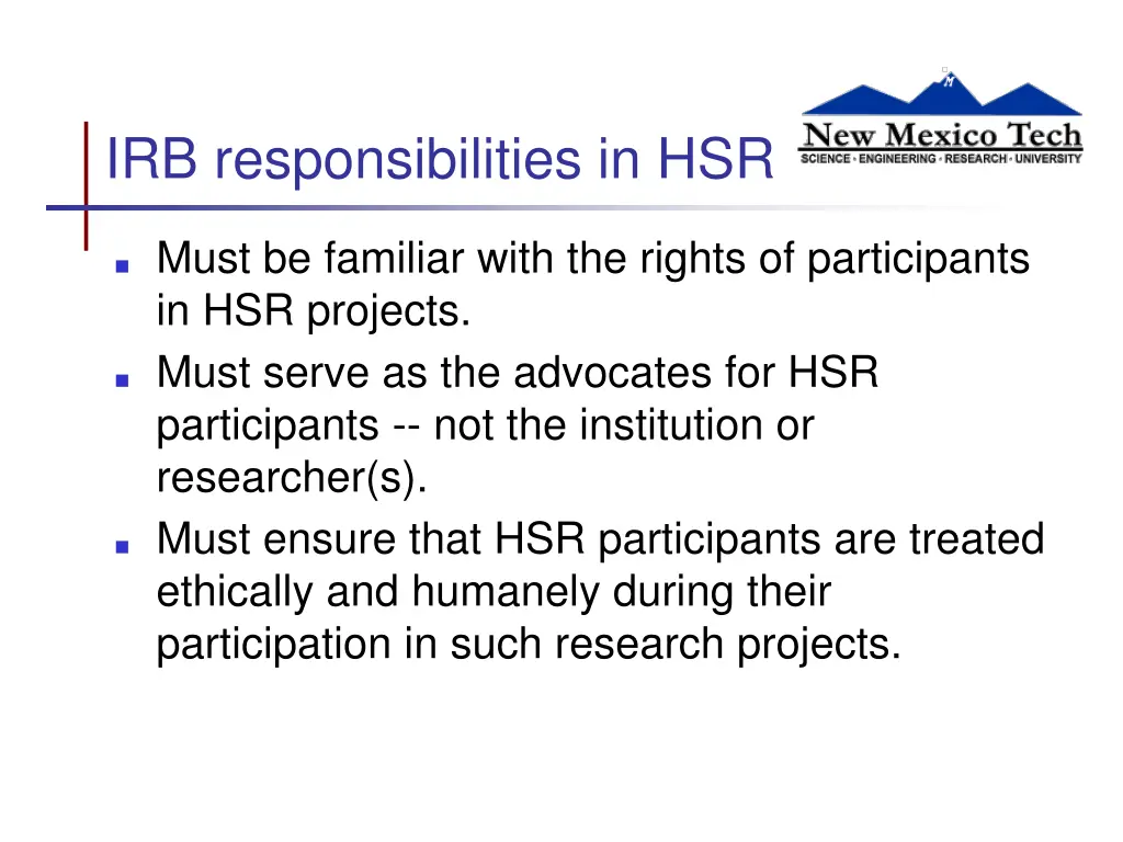 irb responsibilities in hsr