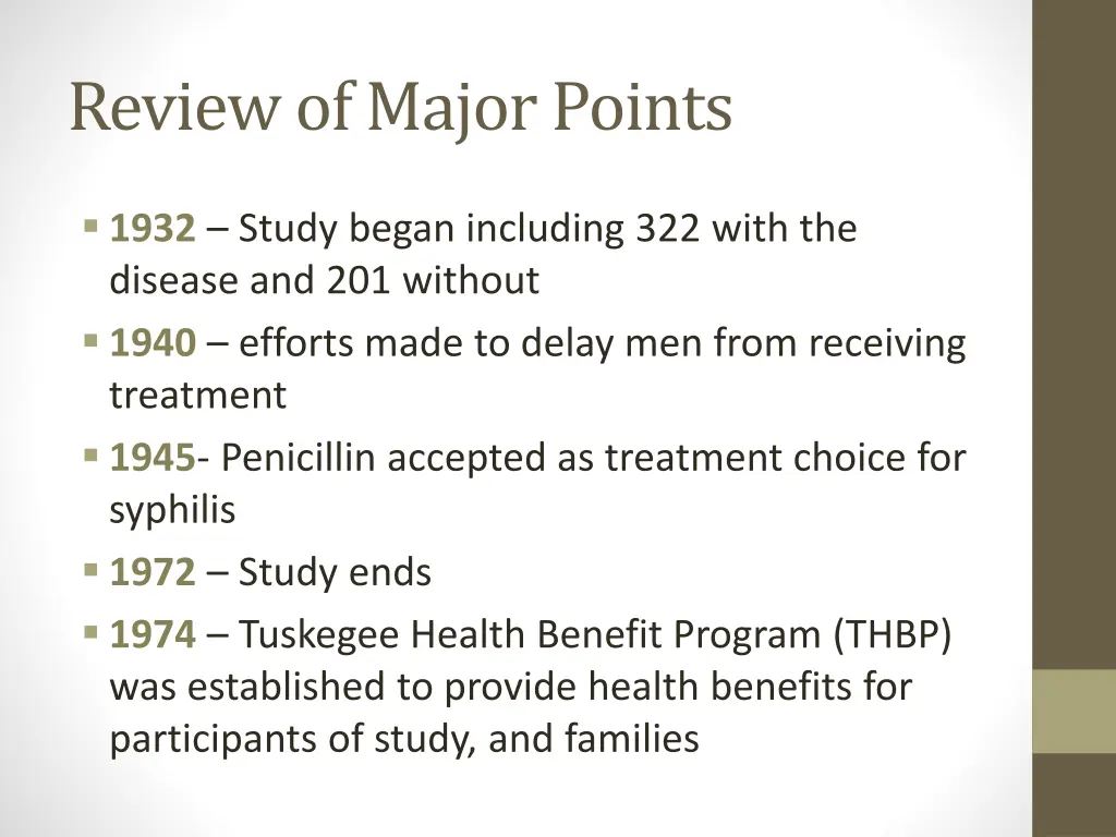 review of major points