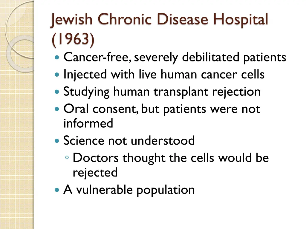 jewish chronic disease hospital 1963 cancer free